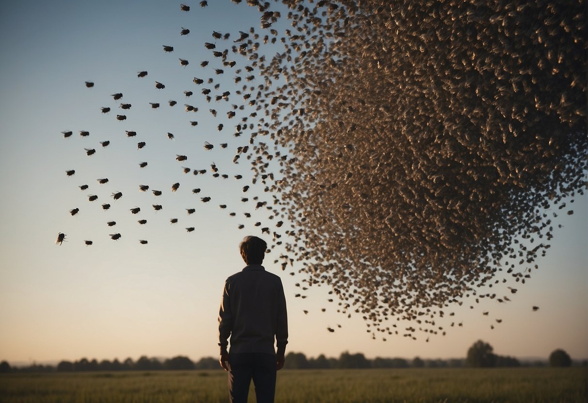 A swarm of flies hovers above a sleeping figure, representing spiritual turmoil and negative thoughts in a dream